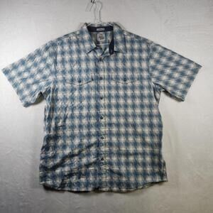 Moonshine Spirit XL Pearl Snap Shirt‎ Blue Gray Aztec Western Short Sleeve